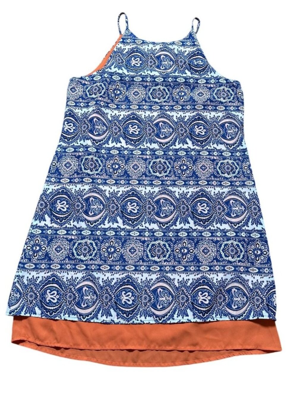 THML Women Medium Boho Paisley Tank Dress Blue Orange Sleeveless Swing Tunic - Picture 3 of 6